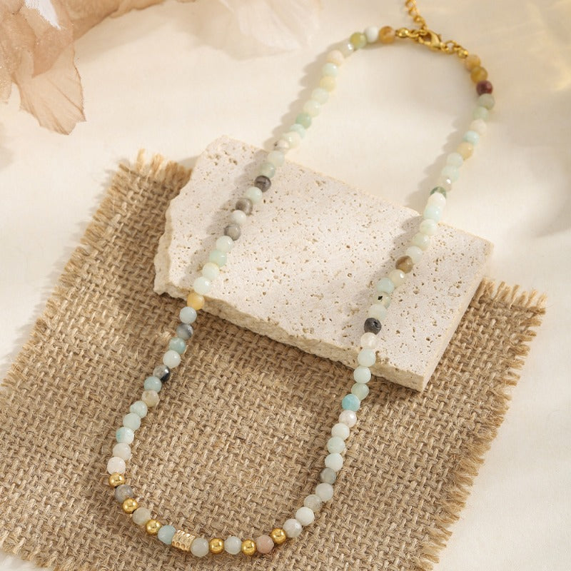 Linglang Beaded Necklaces for Women Natural Stone Summer Beach Gemstone Necklaces Beaded Choker