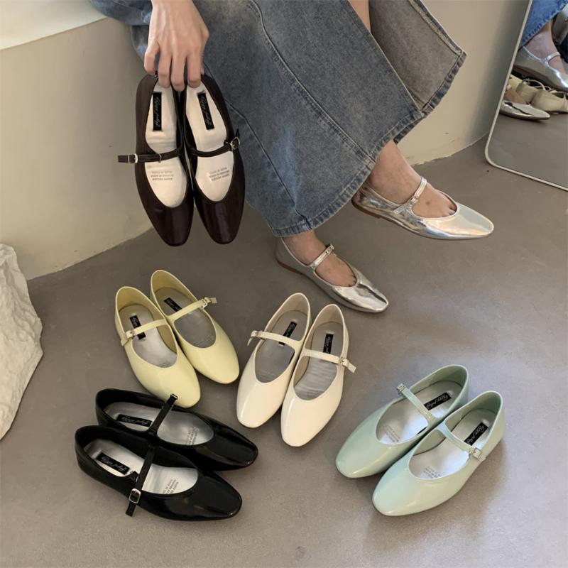 Elegant Flat Mary Jane Shoes Women's Flats Pointed Toe Silver Soft Ballet Flats Slip On Shoes