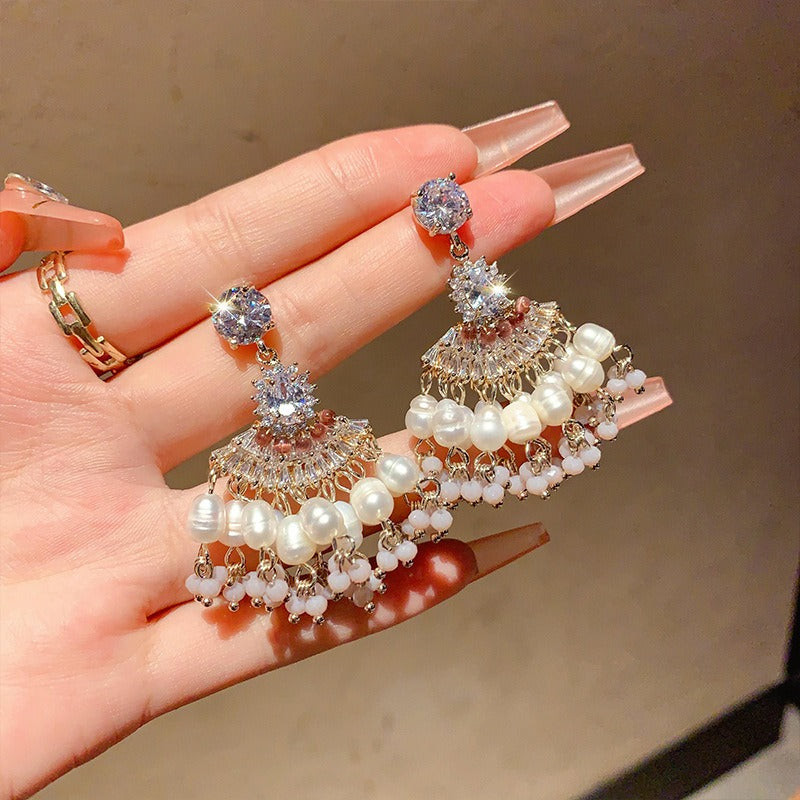 S925 Silver Handmade Natural Pearl Earrings Boho Beaded Drop Earrings