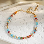 Linglang Boho Colored Necklace Irregular Crystal Necklace Bracelet Set Beaded Necklace Chain Summer Jewelry