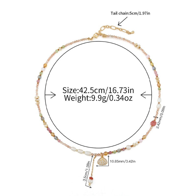 Linglang Handmade Colorful Beaded Necklace Natural Stone Pendant Necklace Freshwater Pearl Jewelry