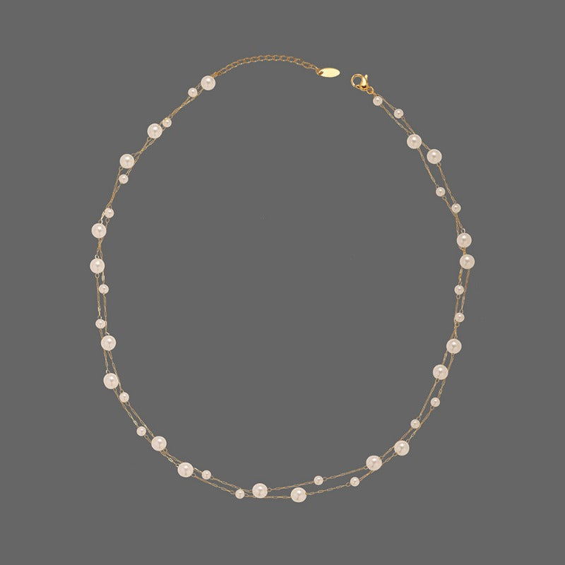 Linglang Mermaid Bubble Pearl Layered Necklace Hypoallergenic Gold Plated Chain Starry Sky Layering Necklace