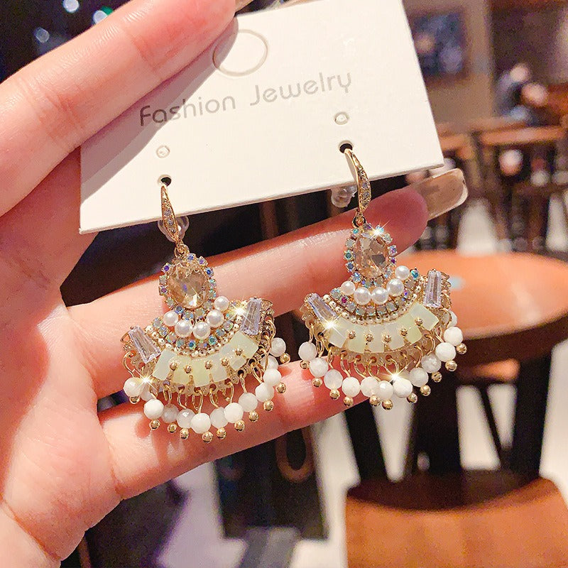 Boho Beaded Earrings Vintage Pearl Earrings Chic Dangle Earrings