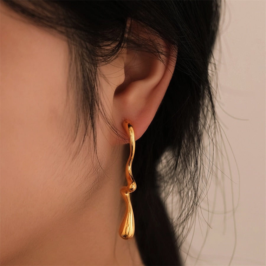 Marquis Gold Plated Titanium Statement Dangle Earrings for Women 1 Pair