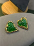  Jelly Glaze Green Heart Retro Earrings with 925 Silver Stud