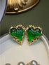  Jelly Glaze Green Heart Retro Earrings with 925 Silver Stud