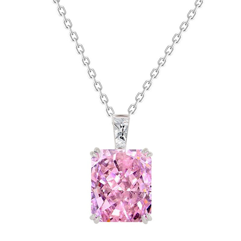 Noreen 925 Sterling Silver Pink Square Gemstone Pendant Adjustable Necklace
