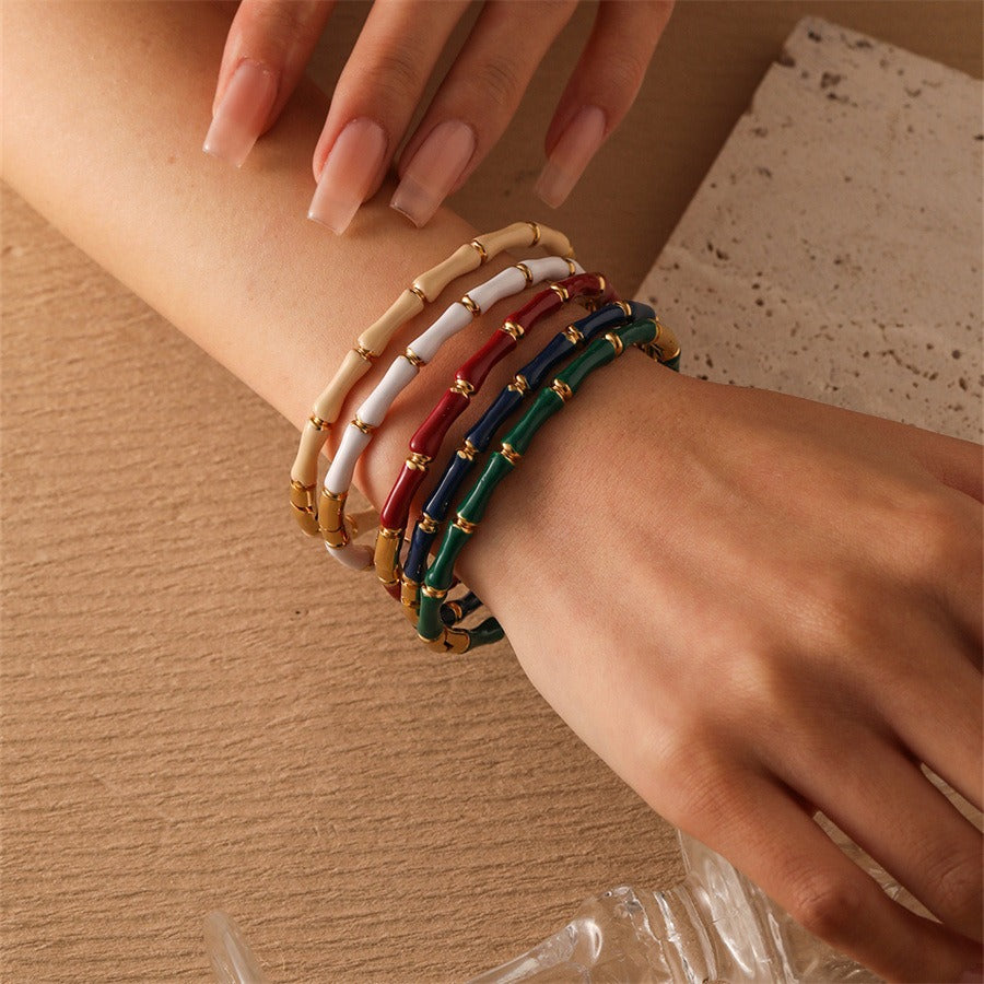 Kaia Titanium Gold-plated Enamel Epoxy Bamboo joints Adjustable Bracelets