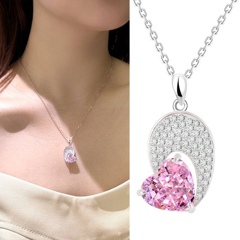 Ottilie 925 Sterling Silver Pink Heart Gemstone Pendant Adjustable Necklace