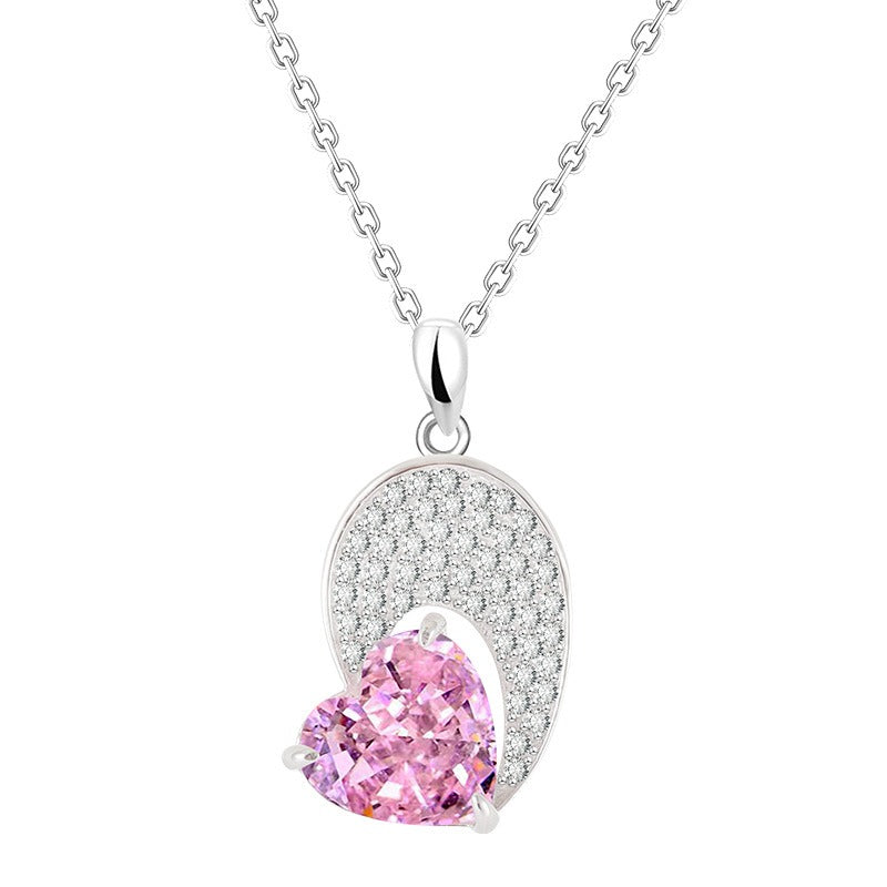 Ottilie 925 Sterling Silver Pink Heart Gemstone Pendant Adjustable Necklace