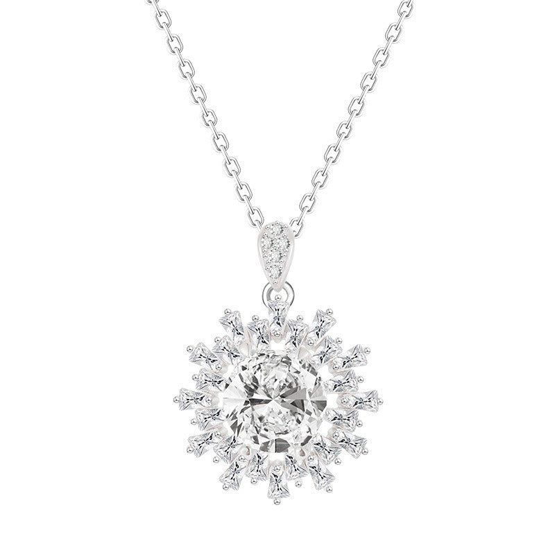 Simone 925 Sterling Silver Snowflower Gemstone Pendant Adjustable Necklace