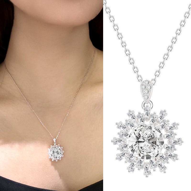 Simone 925 Sterling Silver Snowflower Gemstone Pendant Adjustable Necklace