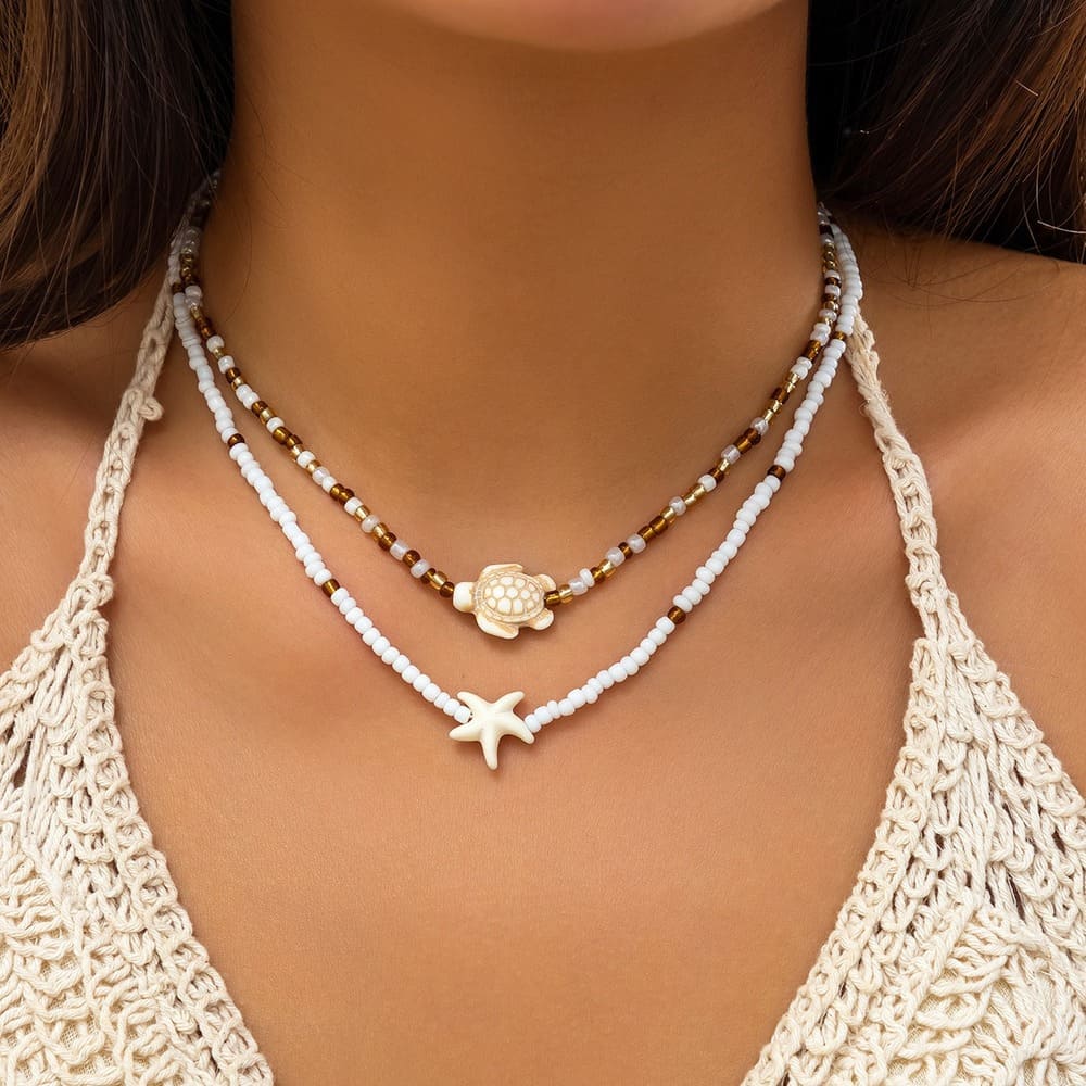 LingLang Bohemia Beach Ocean Necklace Starfish Necklace Shell Choker Women's Jewelry