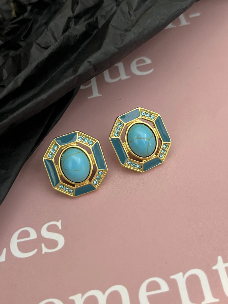 Retro Blue Exquisite Earrings with 925 Slver Stud