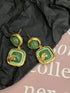 Retro Green Matte Enamel Dangle Earrings with 925 Silver Stud