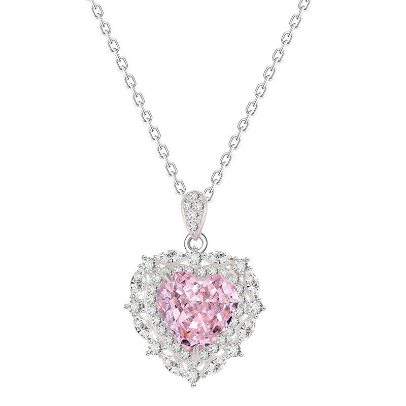 Colleen 925 Sterling Silver Pink Heart Gemstone Pendant Adjustable Necklace