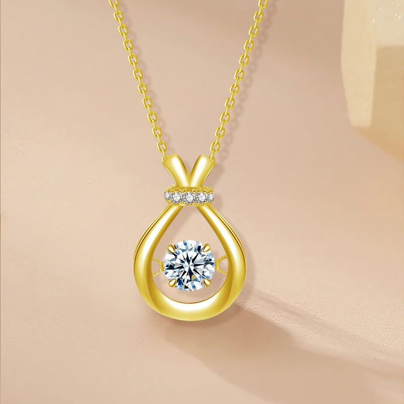 925 Sterling Silver Gold-plated Water-drop Adjustable Zircon Necklace