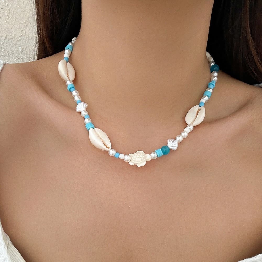 LingLang Bohemia Beach Ocean Necklace Starfish Necklace Shell Choker Women's Jewelry