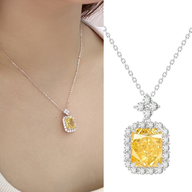 Noreen 925 Sterling Silver Yellow Square Gemstone Pendant Adjustable Necklace