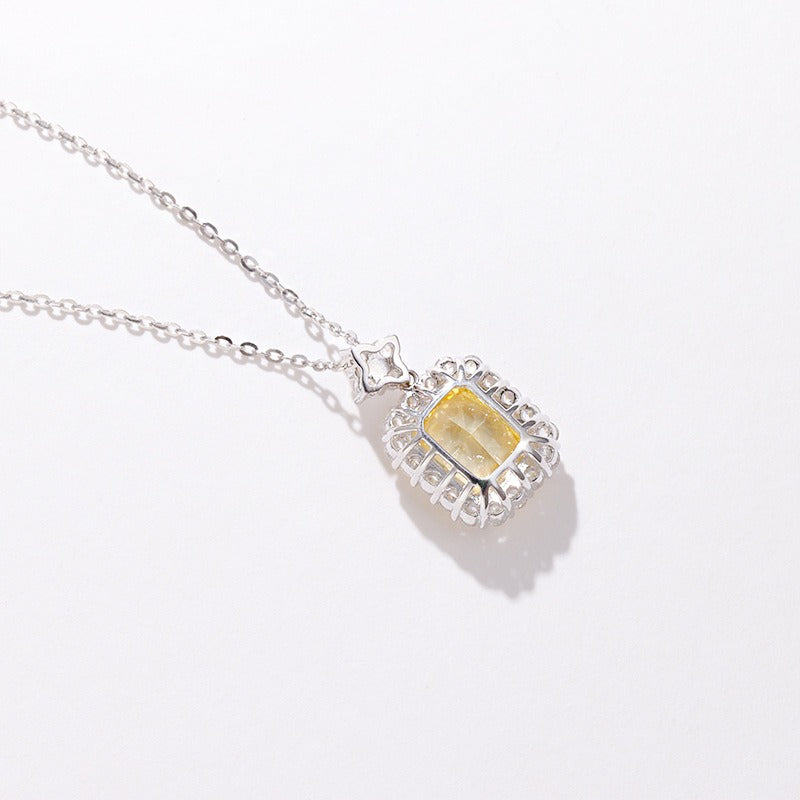 Noreen 925 Sterling Silver Yellow Square Gemstone Pendant Adjustable Necklace