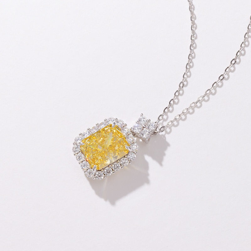 Noreen 925 Sterling Silver Yellow Square Gemstone Pendant Adjustable Necklace