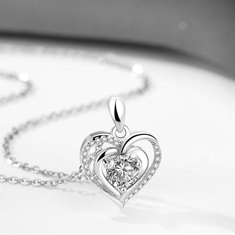 925 Sterling Silver Moissanite Heart Pendant Adjustable Necklace