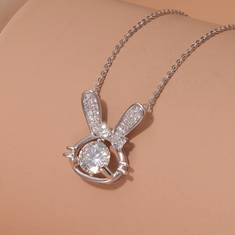 925 Sterling Silver Moissanite Rabbit Pendant Adjustable Necklace925 Sterling Silver Moissanite Rabbit Pendant Adjustable Necklace