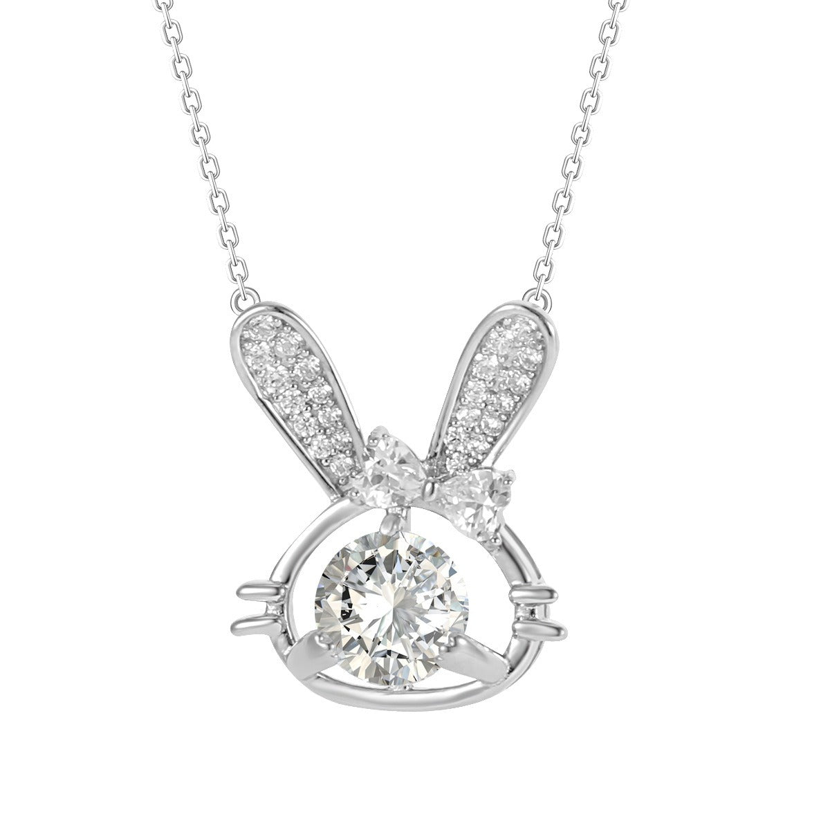 925 Sterling Silver Moissanite Rabbit Pendant Adjustable Necklace