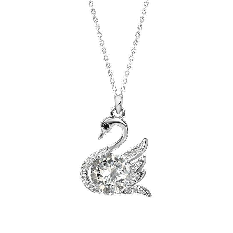 925 Sterling Silver Moissanite Swan Pendant Adjustable Necklace