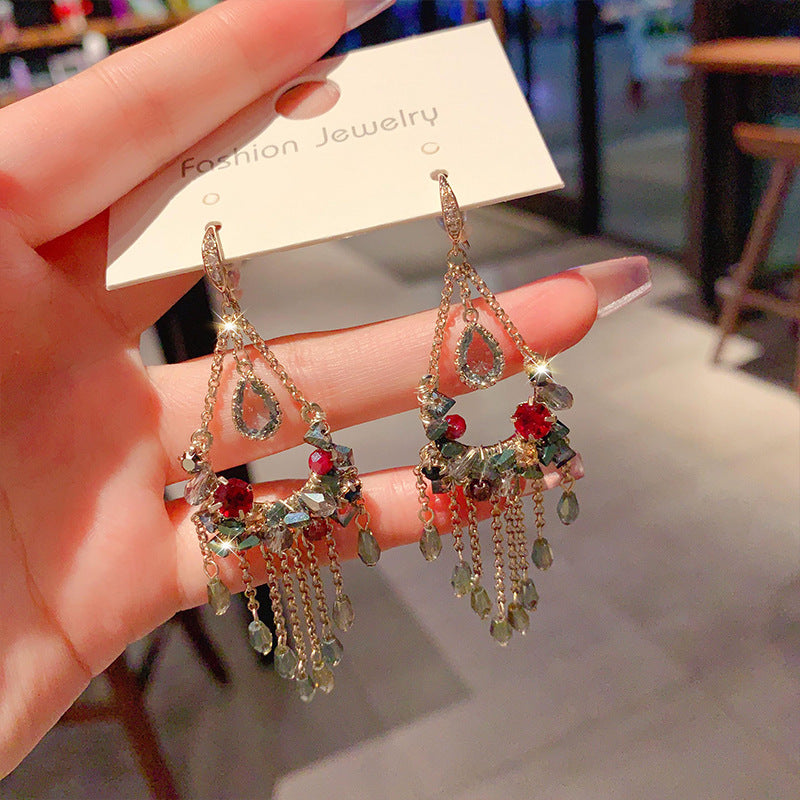 Linglang Bohemian Earrings Crystal Floral Dangle Drop Earrings Vintage Beaded Earrings Pearl Jewelry