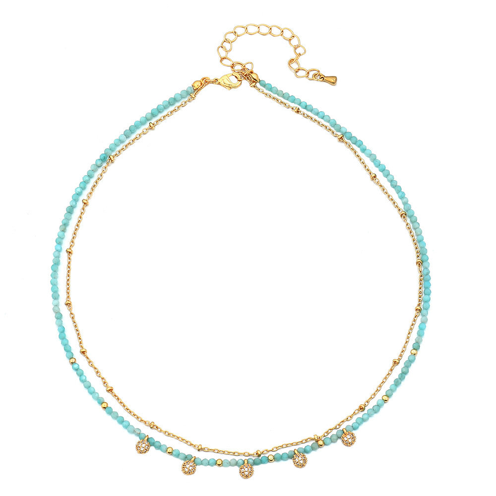 Linglang Bohemian Amazonite Beaded Necklace 18K Gold-plated Layered Necklace Set Layring Jewelry