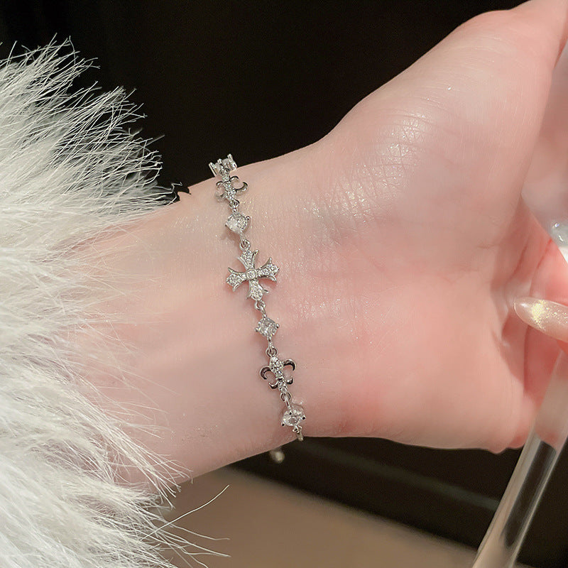 14K Gold Plated Zircon Bracelet Snowflake Cross Pearl Bracelet