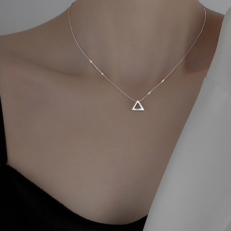 Linglang Sterling S925 Silver Triangle Diamond Necklace for Women Simple Stylish Choker Chain Jewelry Gift