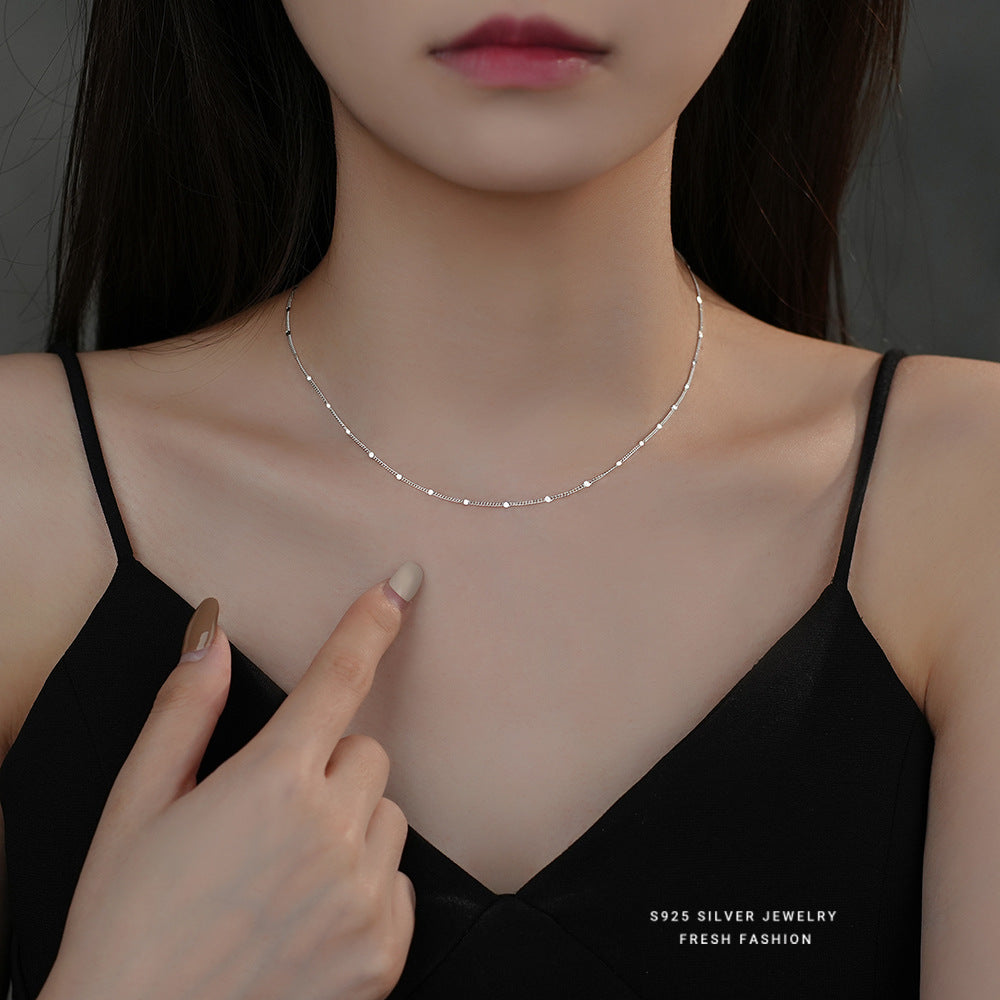 Linglang Skin-friendly S925 Silver Necklaces Dainty Silver Simple Choker Necklaces Jewelry Gifts for Girls