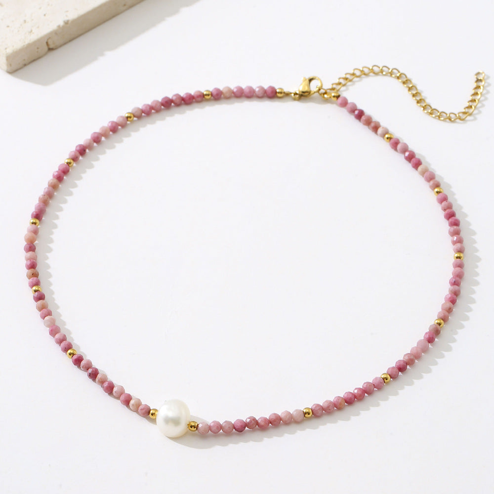 Linglang Elegant Simple Rhodochrosite Beaded Necklace Pearl Necklace Natural Stone Jewelry Gift