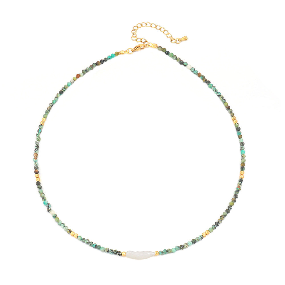 Linglang Bohemian Style Turquoise Beaded Necklace Freshwater Pearl Clavicle Chain Natural Stone Jewelry