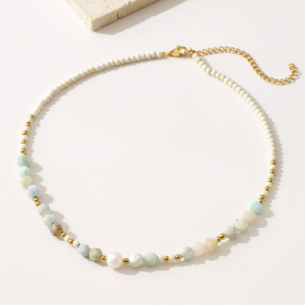 Linglang Natural Stone Beaded Necklace Female Pearl Necklace Handmade Choker Bohemian Jewelry