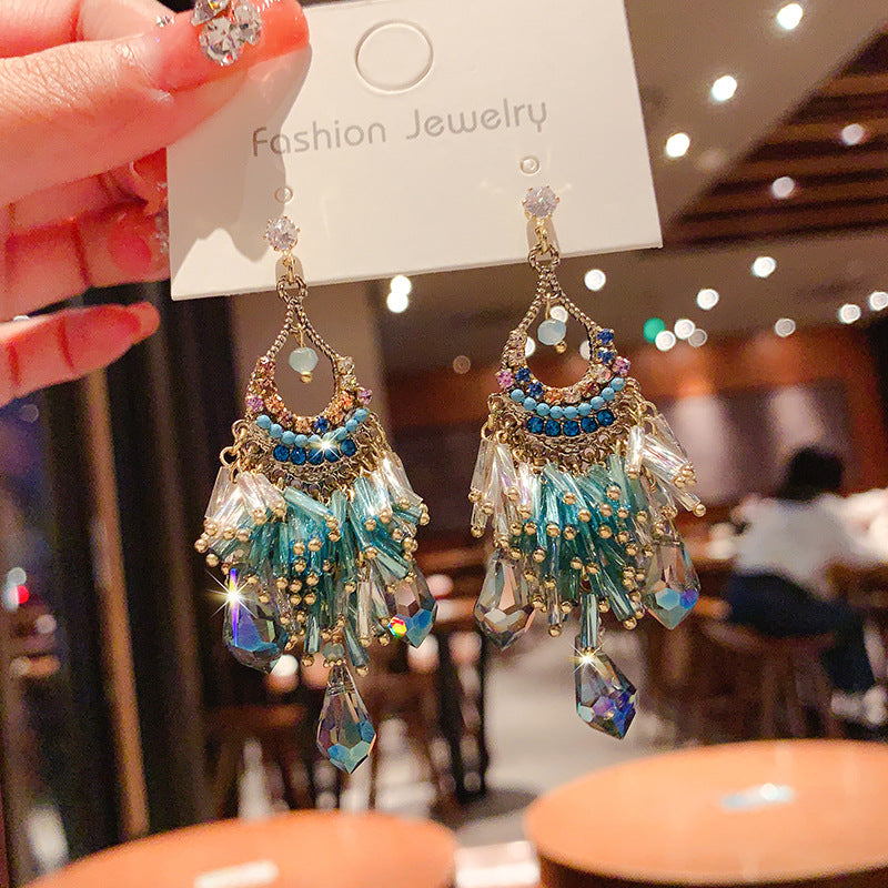 S925 Silver Boho Dangle Earrings for Women Beaded Drop Earrings