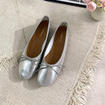 Soft Silver Ballet Flats Shoes Slip on Flats Retro Pointed Toe Flats Women's Flats