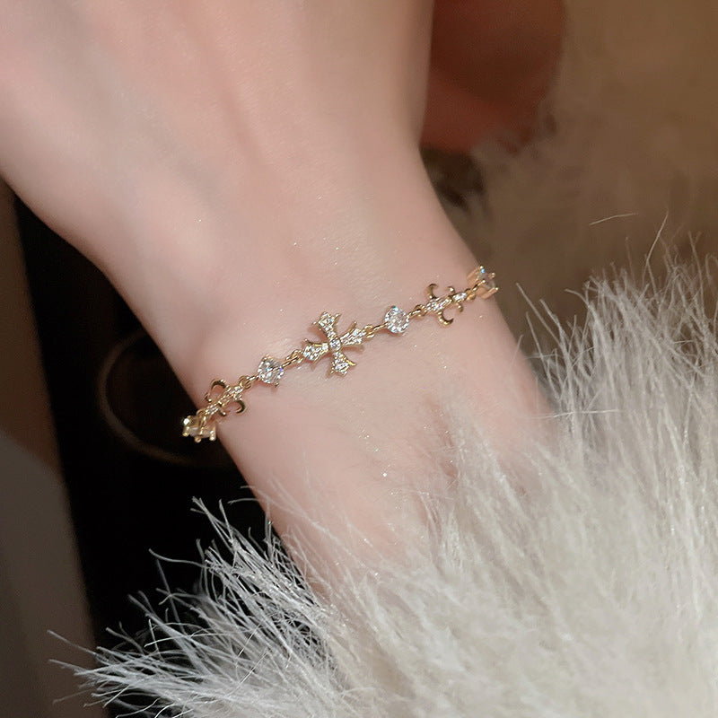 14K Gold Plated Zircon Bracelet Snowflake Cross Pearl Bracelet