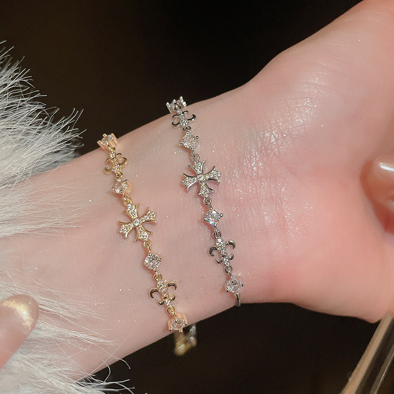 Linglang 14K Gold Plated Zircon Bracelet Snowflake Cross Pearl Bracelet Elegant Tennis Bracelet Ideas
