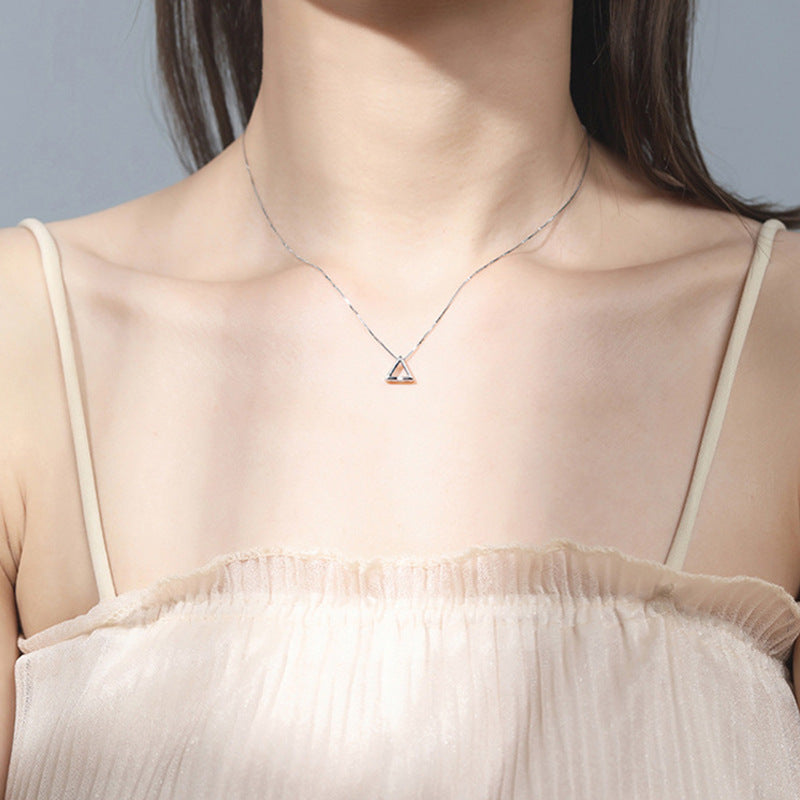 Linglang Sterling S925 Silver Triangle Diamond Necklace for Women Simple Stylish Choker Chain Jewelry Gift