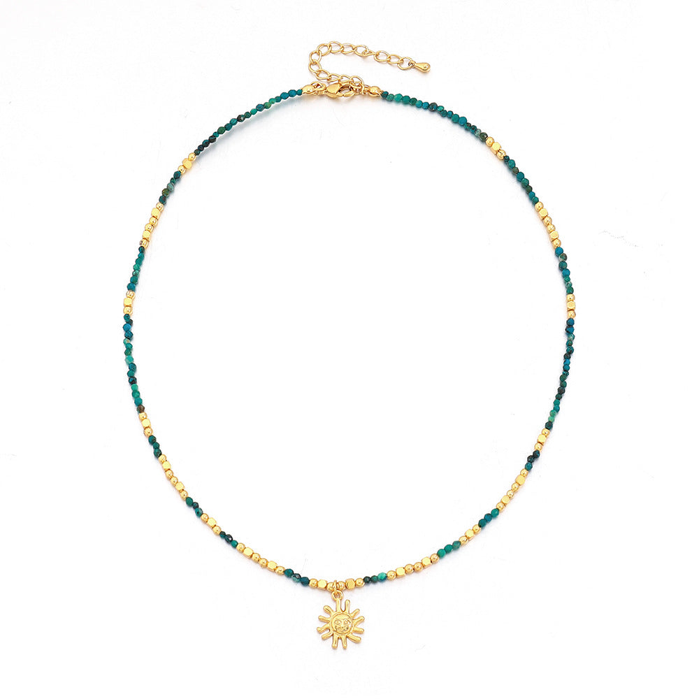 Linglang Handmade Turquoise Natural Stone Beaded Necklace Gold Plated Vintage Stacked Necklace Set