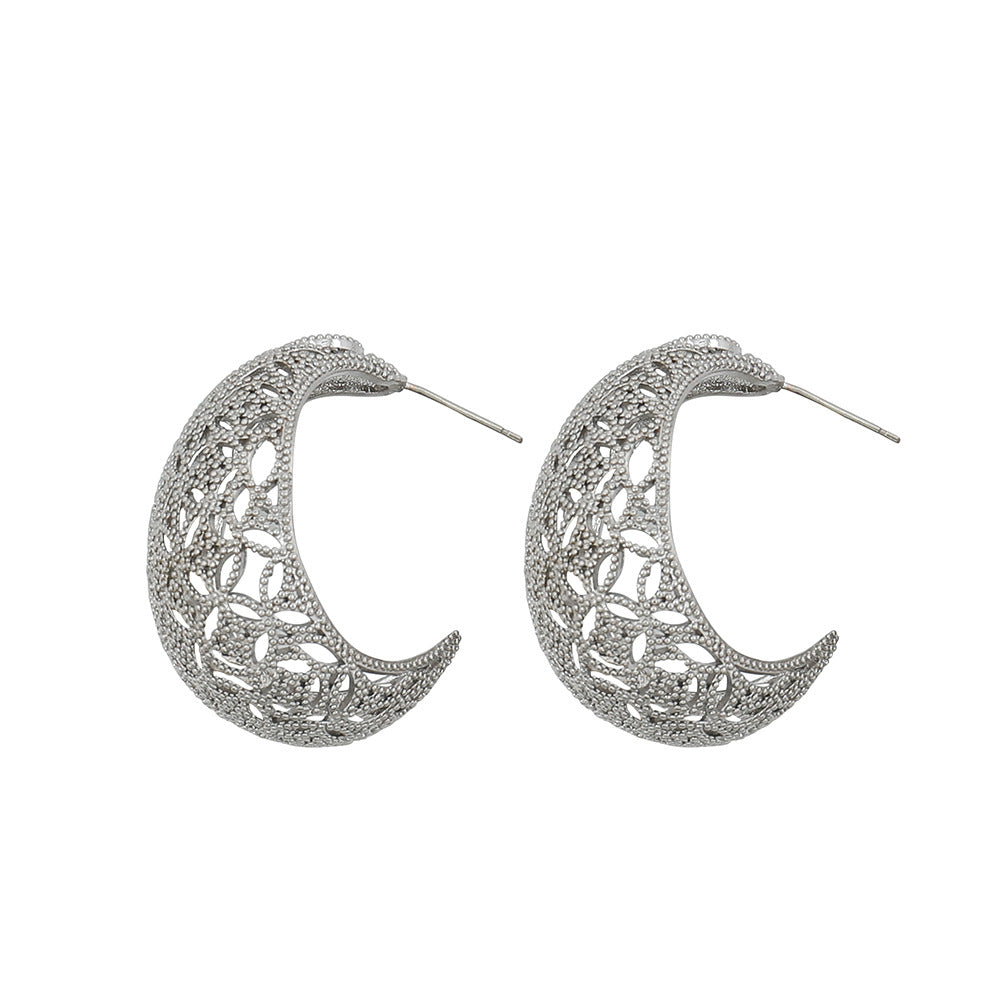 Linglang Brass Gold-plated Earrings Hollow 3D Engraved Stud Earrings Hypoallergenic Lightweight Earrings