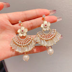Linglang Bohemian Earrings Crystal Floral Dangle Drop Earrings Vintage Beaded Earrings Pearl Jewelry