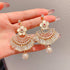 Linglang Bohemian Earrings Crystal Floral Dangle Drop Earrings Vintage Beaded Earrings Pearl Jewelry
