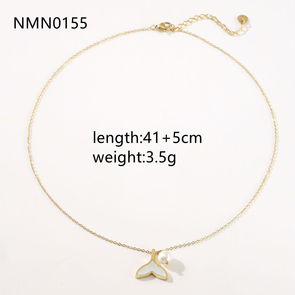 Linglang Pearl Fishtail 18K Gold Plated Necklace Pendant Chain Gold Choker Gold Jewelry Gift for Women