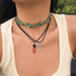 Linglang Vintage Beaded Necklace with Turquoise Pendant Bohemia Necklace Set