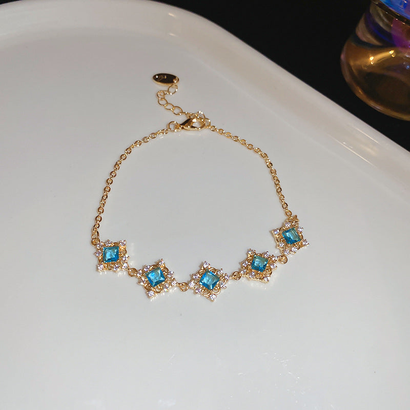 Linglang Blue Zirconia Bracelet Sterling Adjustable Bracelet Boho Gold Plated Tennis Bracelet Zirconia Jewelry