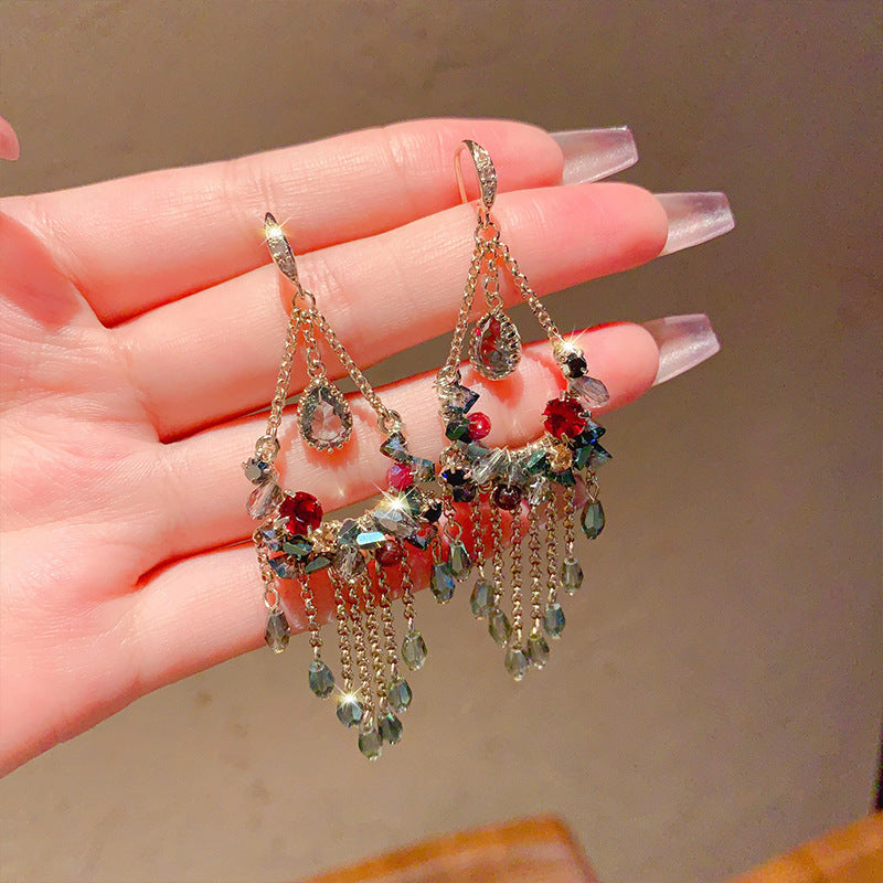 Linglang Bohemian Earrings Crystal Floral Dangle Drop Earrings Vintage Beaded Earrings Pearl Jewelry
